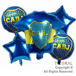 SET DE GLOBOS METALIZADO BOCA JUNIORS ESCUDO 5 UNIDADES